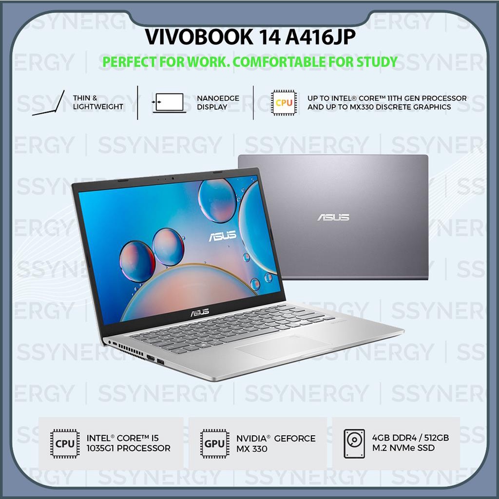 ASUS A416JPO VIPS551/VIPS552 I5 1035G1 8GB 512GB SSD 14"FHD W10+OHS1