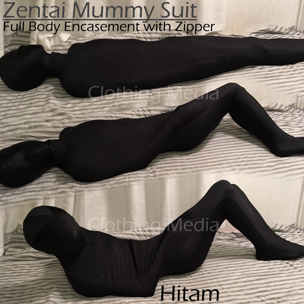 Kostum Zentai Mummy Suit Full Encasement Bodysuit Cosplay Spandex Resleting