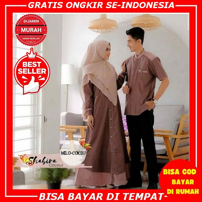Baju Couple Pasangan Suami Istri / Couple Lebaran Pesta / Couple Keluarga / Gamis Kemeja Pria / Sari