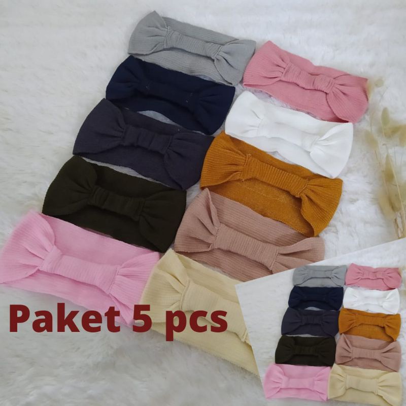 Ciput Rajut Bandana Pita Karet premium (1 paket isi 5 pcs )