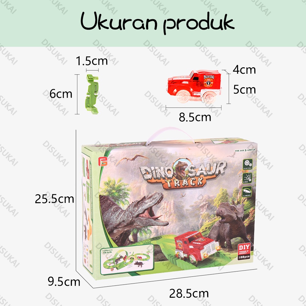 【Stok Baru】Mobil Track Dinosaurus 188pcs Dapat mendaki bukit yang menanjak dapat dengan bebas membentuk bentuk