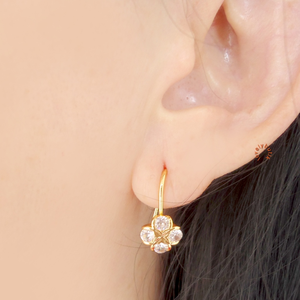 Lovelybutik Anting Xuping Wanita Dewasa Lapis Emas 24 K Perhiasan Fashion Wanita Anting Jepit Desi Model Permata Mewah Terbaru