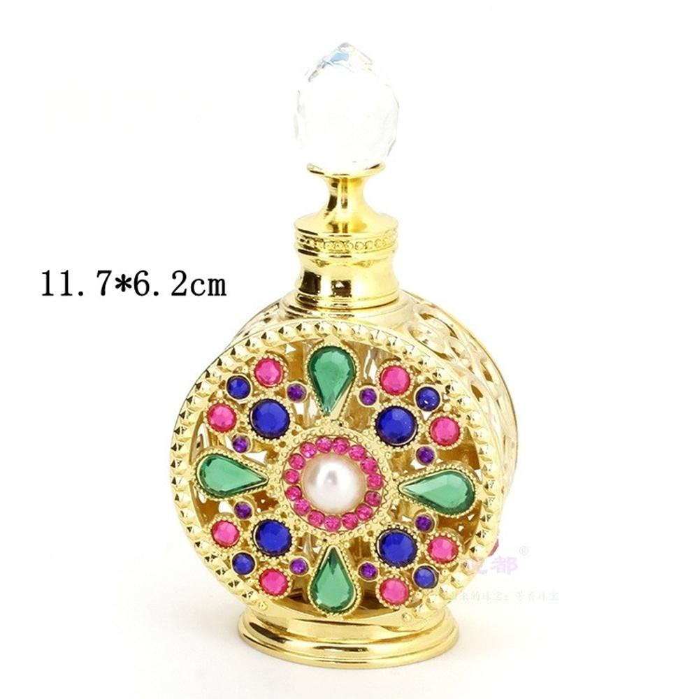 Rebuy Rhinestone Perfume bottle Portable 10ML Golden packaging Wadah Kosmetik Gaya Arab Dubai Alloy Botol Kosong Isi Ulang