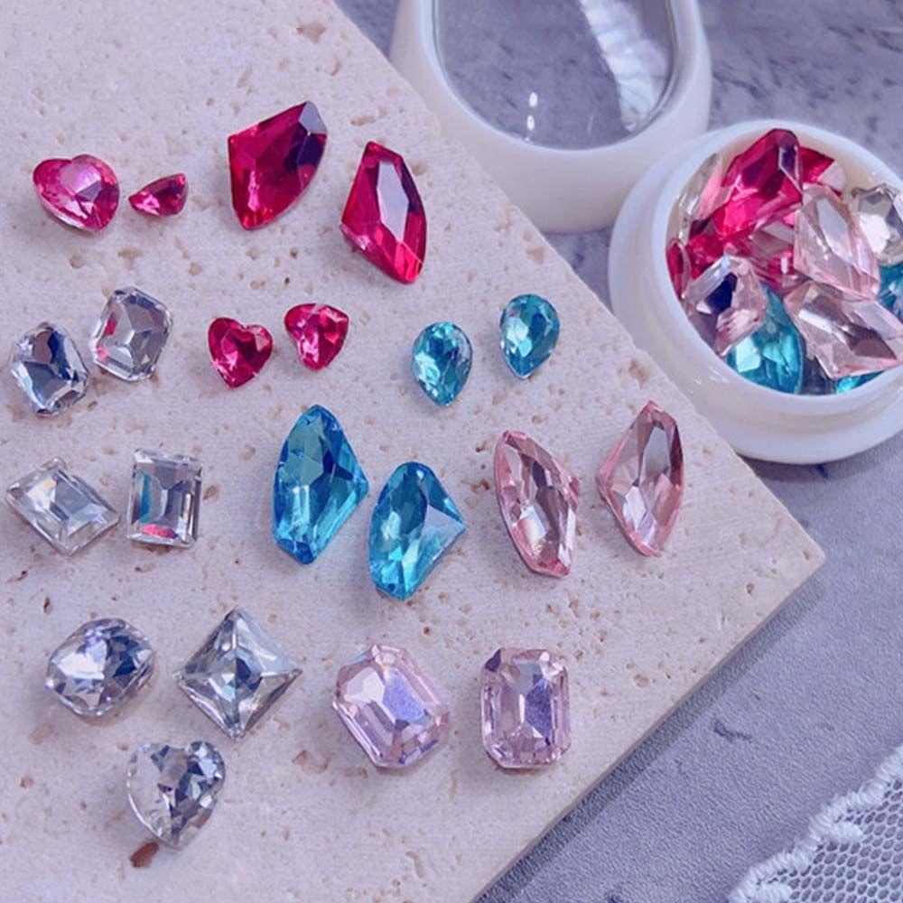 Mxbeauty Campuran Kuku Berlian Imitasi Set Fashion Shiny Heart Square Rround Nail Charms Nail Aksesoris DIY Dekorasi Kuku