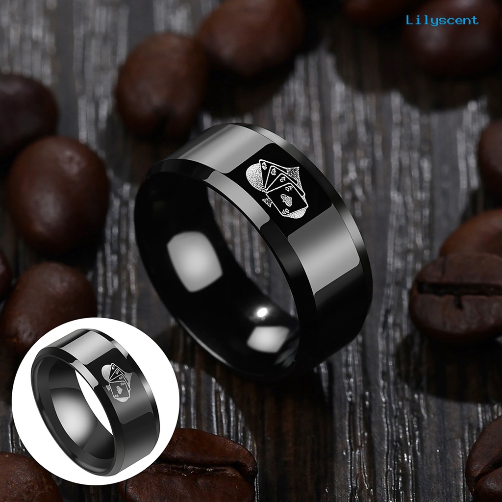 Ls Cincin Motif Kartu Remi Sekop Hati Bahan Alloy Warna Hitam Untuk Wanitaclub