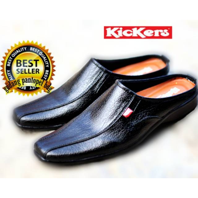 Sandal sepatu bustong pria kickers terlaris murah kulit mengkilap warna putih dan hitam cowok keren
