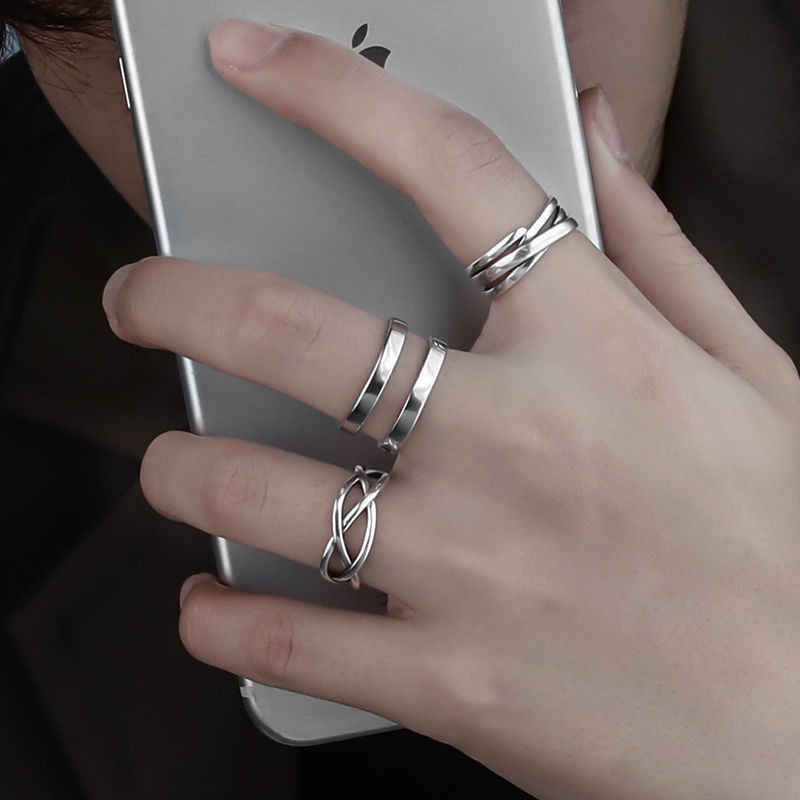 2023cincin Tiga Potong Gaya Baru Retro Hip-Hop Cincin Laki-Laki Trendi Tunggal Unik Sederhana Dekorasi Perempuan Gaya Keren Fashion Cincin