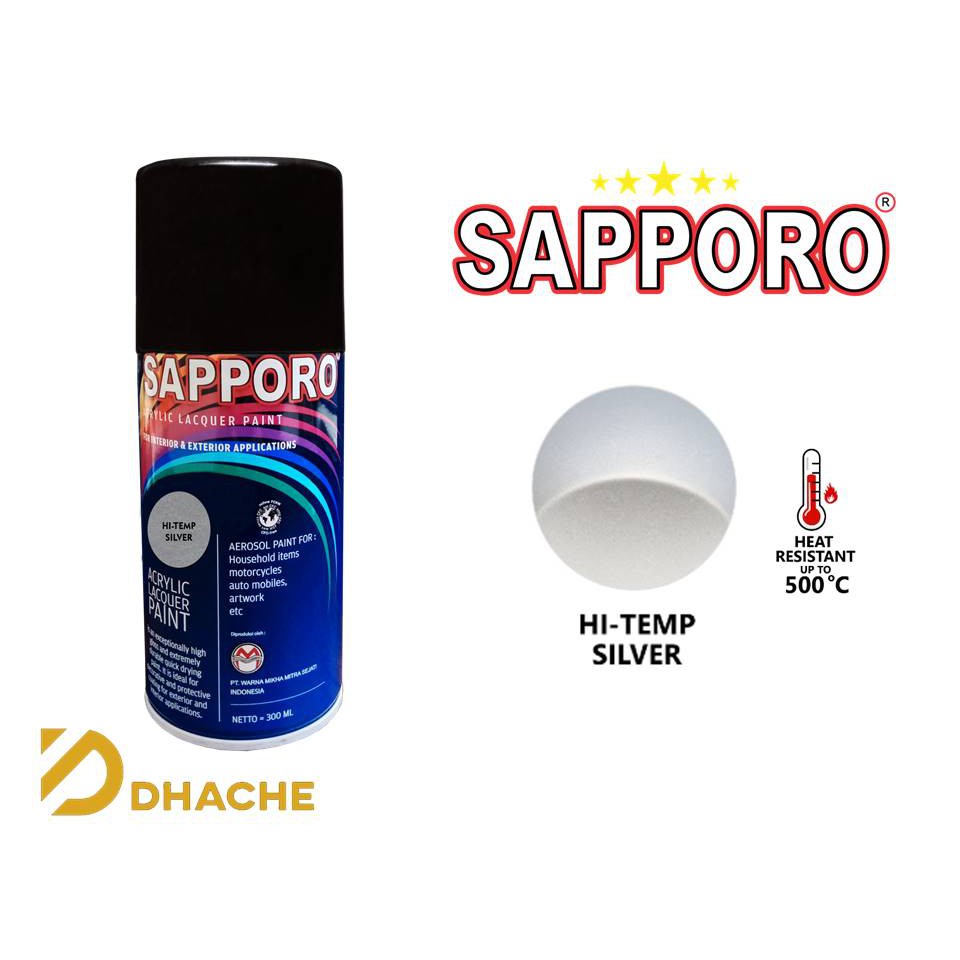 Cat Semprot Sapporo Spray Hi-Temp Silver 300ml Pilok / Cat Aerosol / Tahan Panas