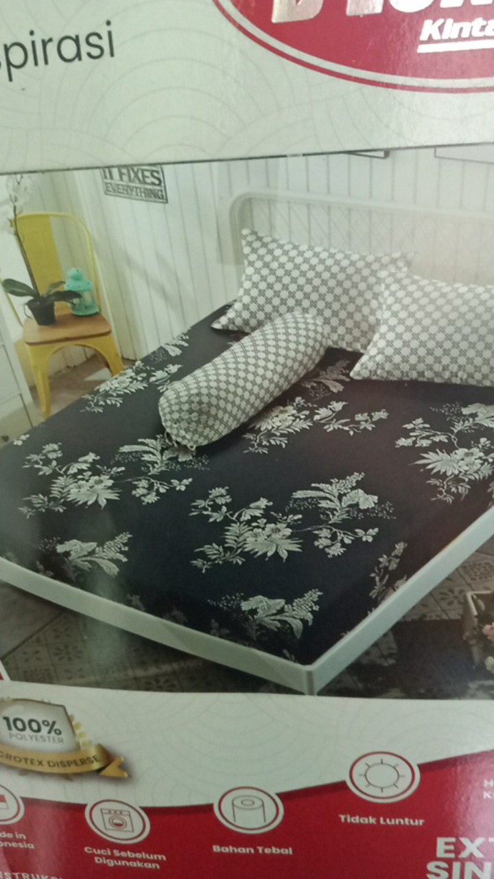 Sprei Single Kintakun Dluxe Flat 120x200cm/100x200cm T20cm 4kaki/3kaki Motif Minimalis Termurah