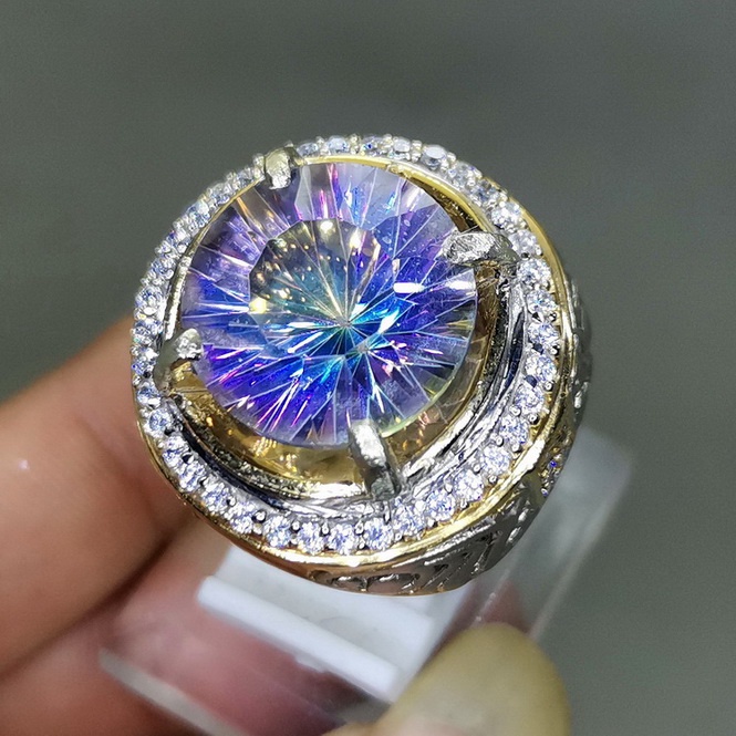 Cincin Batu Kecubung Mistik Quartz Pelangi Original