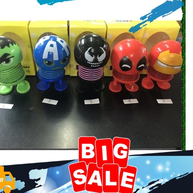 ☏ Pajangan Mobil Mainan Karakter Marvel Avenger Goyang Car Dashboard Spring Doll 1 Set Isi 6 Pcs Luc