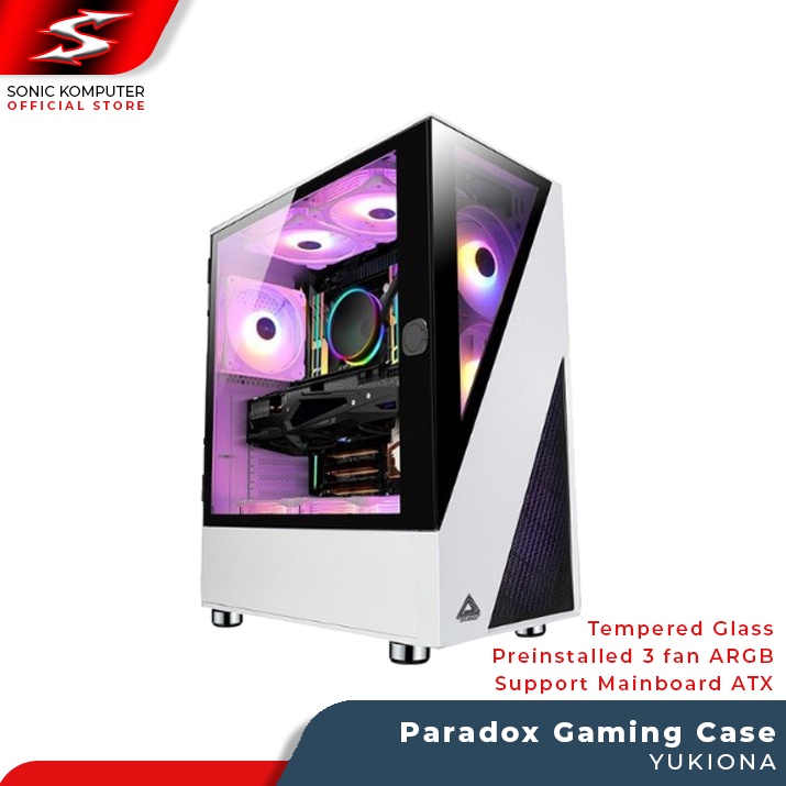 Paradox Gaming Case YUKIONA White Casing Komputer PC Tempered Glass