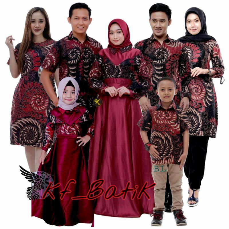 Batik couple keluarga modern terbaru set couple batik keluarga gamis jumbo Valvet user Merah termura