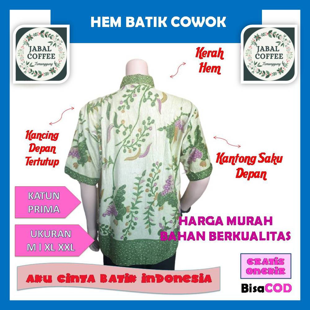 Atasan Pendek Panjang Hem Kemeja Batik Prima / Baju Atasan Batik Pria Dewasa M L XL XXL J24