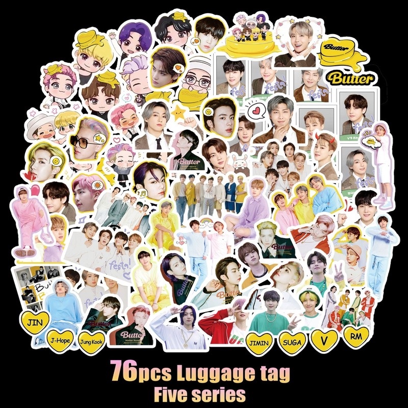 76pcs / Pak Stiker Desain BTS Butter Festa 8th Anniversary Untuk Album Ponsel / Notebook / Koper