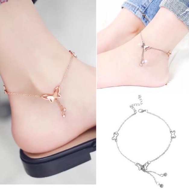 [ TERLARIS ] Gelang Kaki Kupu kupu Wanita Cewek Import Korea Stainless Anti Karat GCK011 elegant