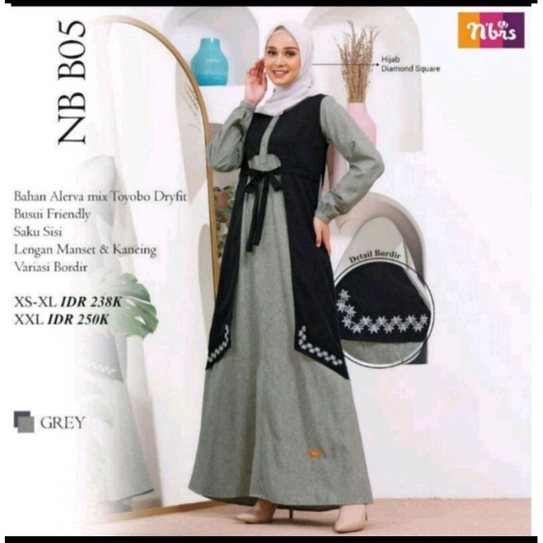 Gamis dewasa Nibras NB B05 grey/size XS & XL