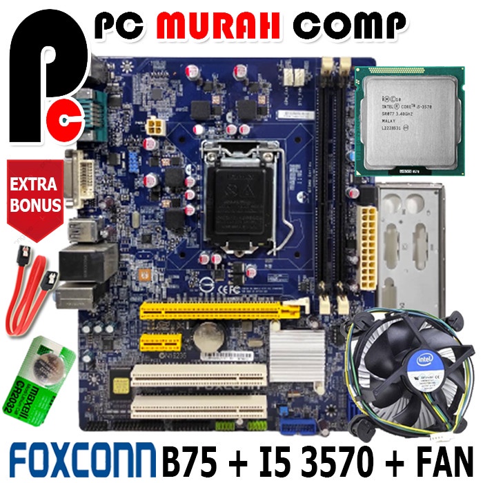 PAKET MAINBOARD i5 MOBO MOTHERBOARD SOKET 1155 B75 Merk FOXCON I5 3570