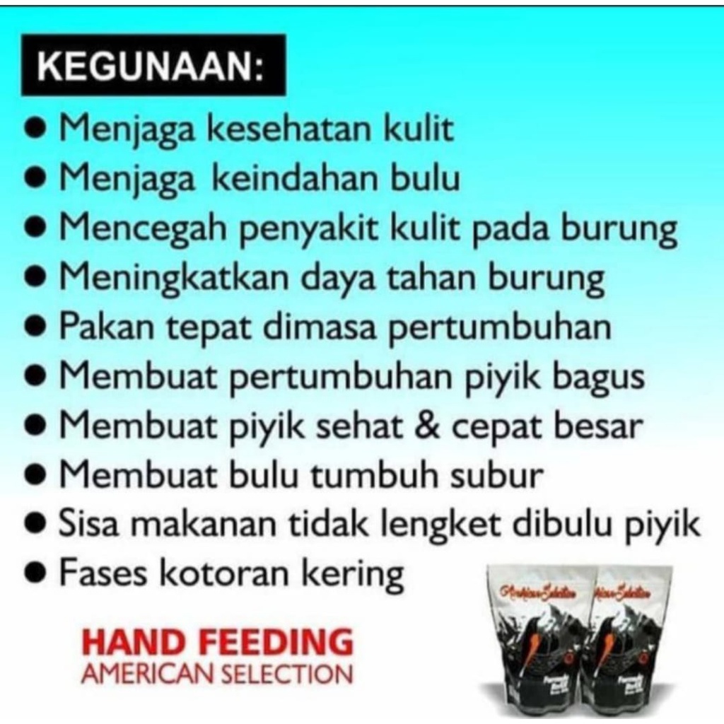 AMS PAKAN LOLOHAN AMERICAN SELECTION HF HANDFEED FORMULA 220 GRAM