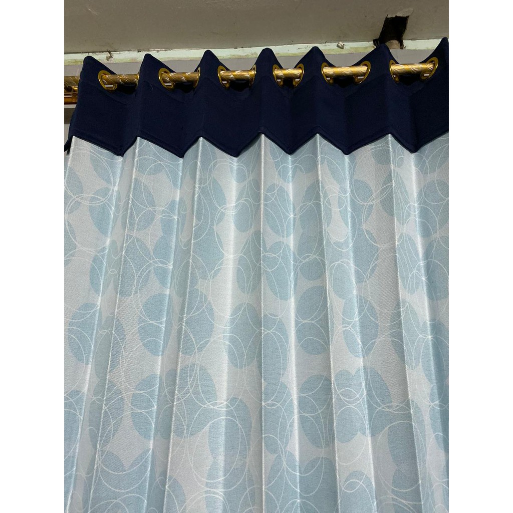 Gorden Murah Korden Minimalis Gordyn Kombinasi Renda Poni Cantik Motif Terbaru Kuruku - Biru Muda