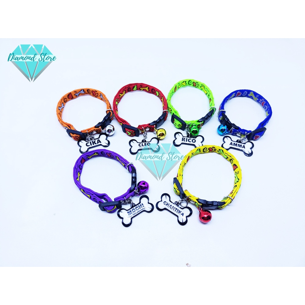 Kalung Kucing Nama Motif Tulang  / Kalung Anjing Nama / Kalung Kucing Custom Nama / Kalung Musang / 