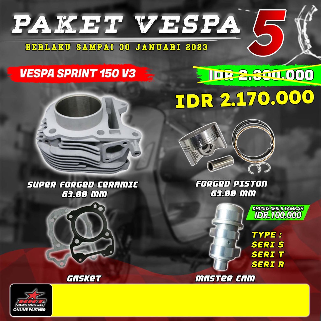 Paket Vespa 5 BRT Blok Piston Cam Vespa Sprint V3