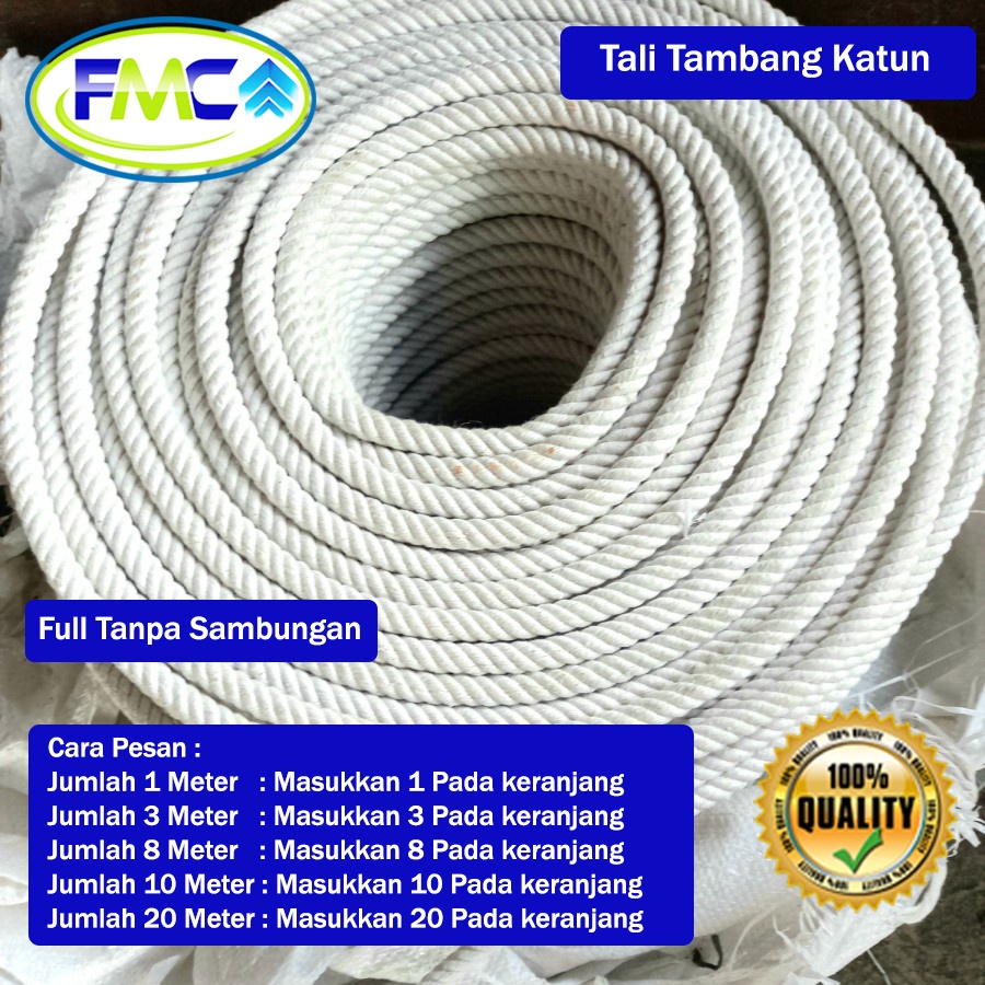 Tali Tambang Katun 18mm 20mm Bahan Kain Kuralon Guralon Rope Warna Putih Asli Import Tampar Pengikat Barang Dekorasi Kerajinan Gantungan Tarik Tambang Outbond Pengaman Safety