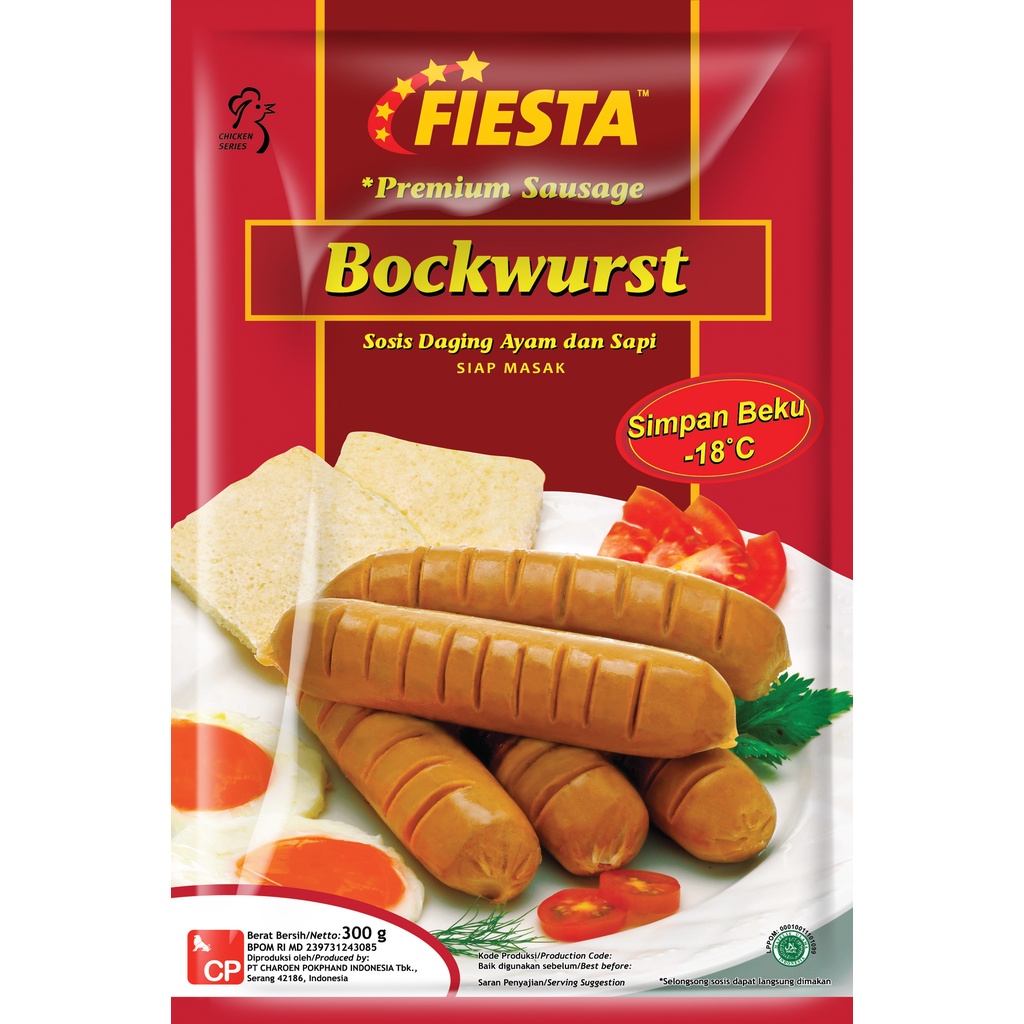 SOSIS DAGING SAPI DAN AYAM  BOCKWURST SAUSAGE  FIESTA 300GR HALAL