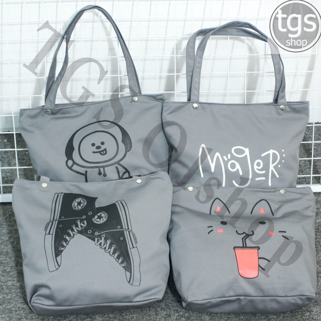 (TGS OLSHOP) - Totebag Wanita Kuliah Resleting Kanvas Premium Tebal Besar