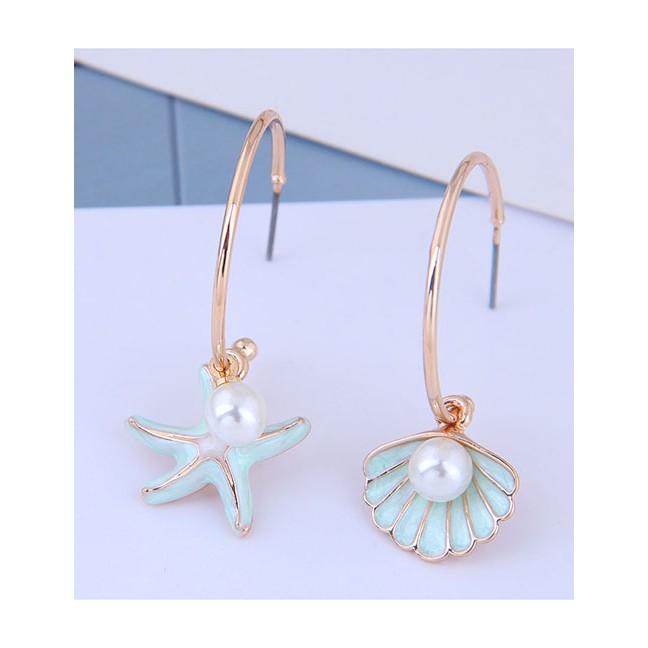 LRC Anting Tusuk Fashion Starfish Shell Asymmetric Stud Earrings A60197