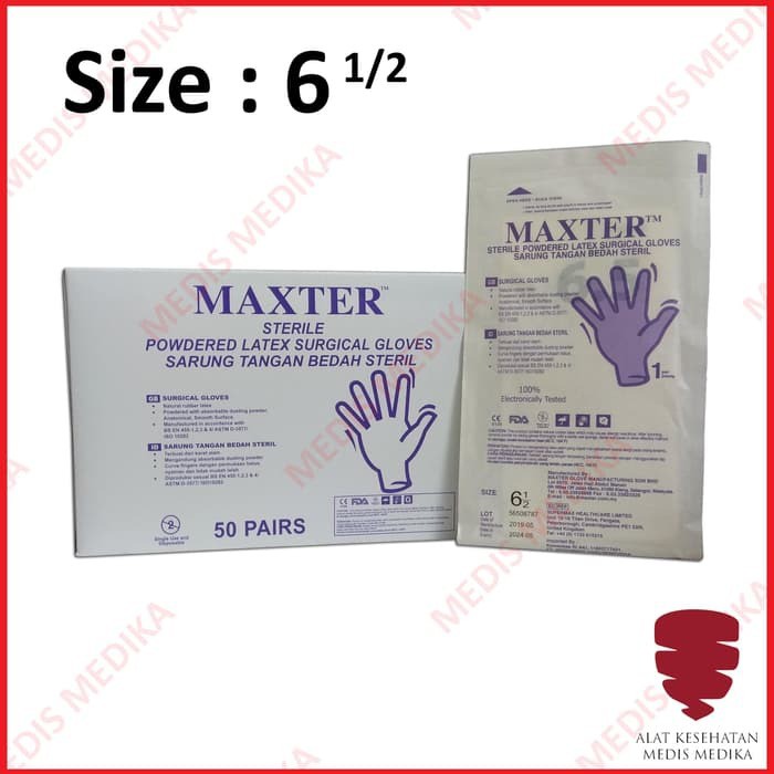 Maxter Sarung Tangan Steril Ukuran 6,5 S Handscoon Latex Bedah Ecer