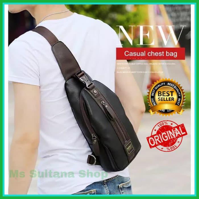 Terlaris Tas Slempang Pria Tas Wanita Kulit Slingbag Import Terbaru Murah - Hitam