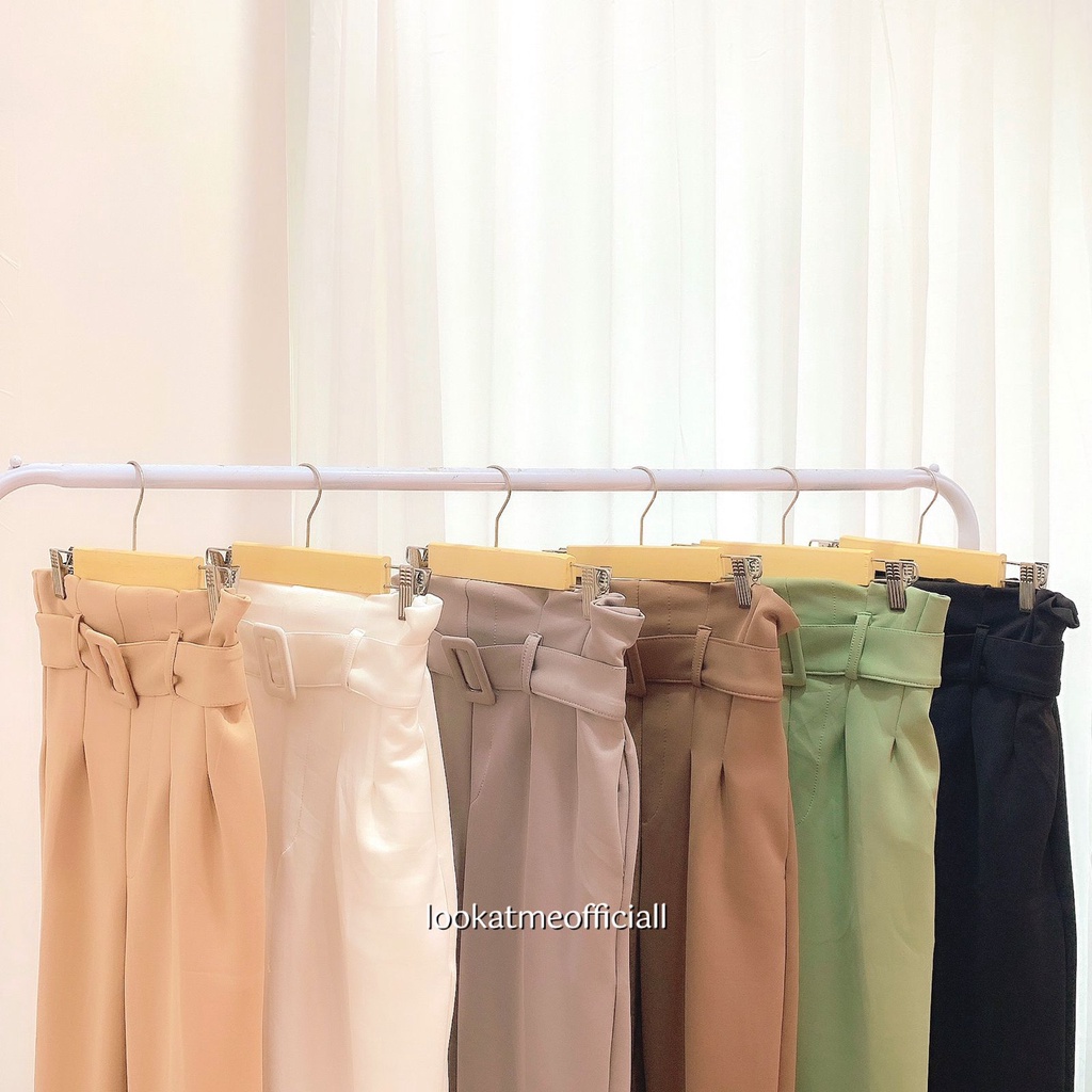 Lookatmeofficial • Celana Highwaist Scuba Office Belt Pants - Celana Kantor Wanita