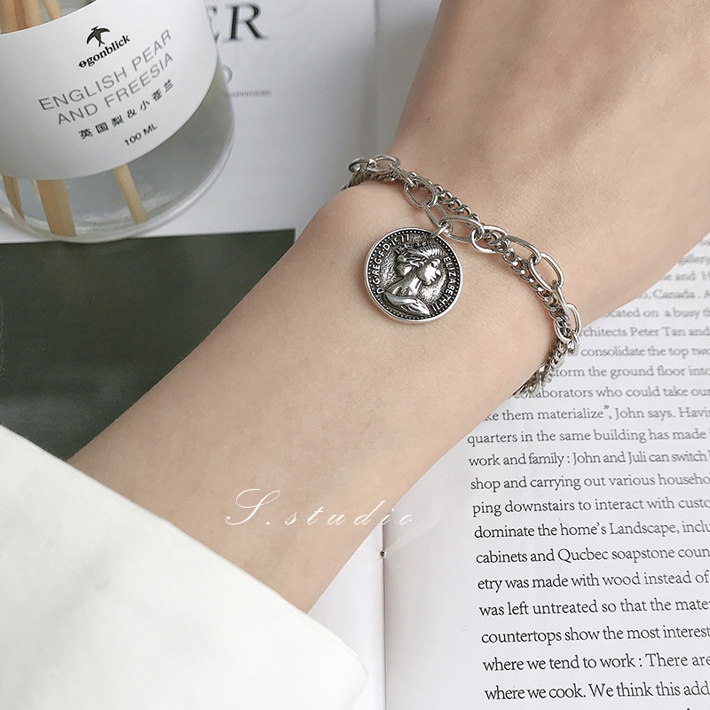 AY(CN) Retro Multilayer Bracelet Korean Ins Style Chain Coin Couple Accessories Custom Jewelry Personalized Cool Gifts