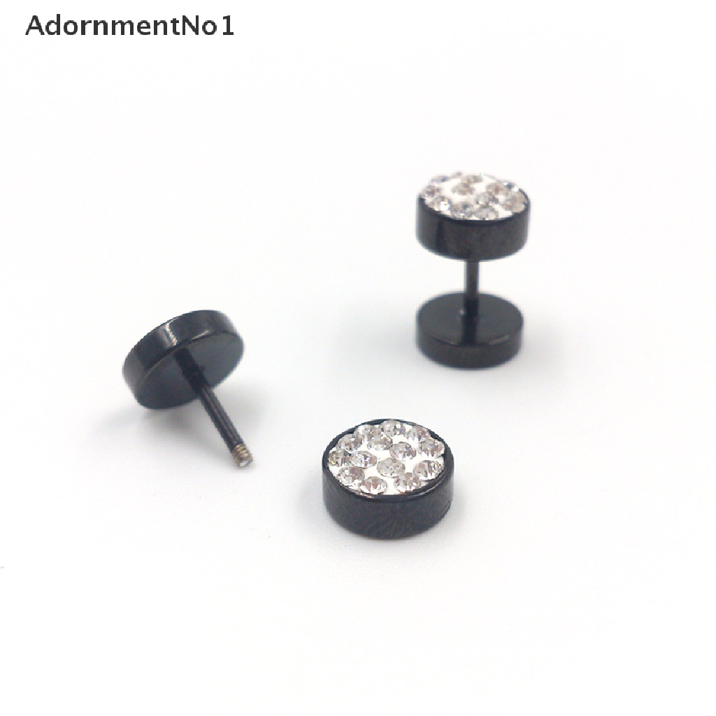 (AdornmentNo1) 1 Pasang Anting Tusuk Barbel Gaya Punk Bahan Stainless Steel Warna Hitam / Silver Untuk Pria