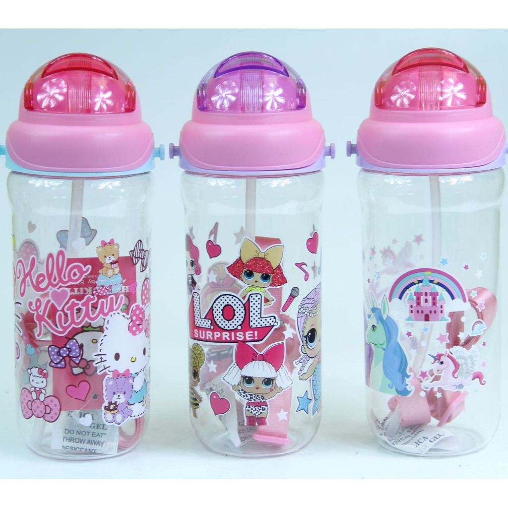 Botol Minum Anak Karakter Sedotan Tali Panjang Tutup Dorong X-3686 BPA Free 560 ml