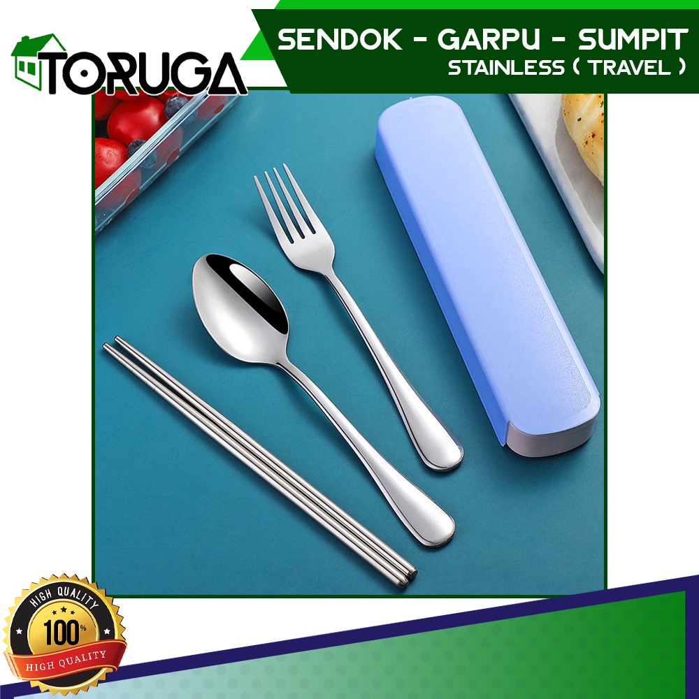 Set Alat Makan Travel Sendok Garpu Sumpit Stainless Steel Praktis Hemat Cutlery Type