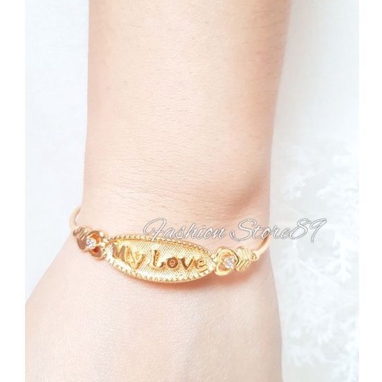 Gelang Bangle Anak Dewasa My Love Replica Emas Yaxiya Perhiasan lapis emas Impor Gelang Anak Bangle Motif My Love