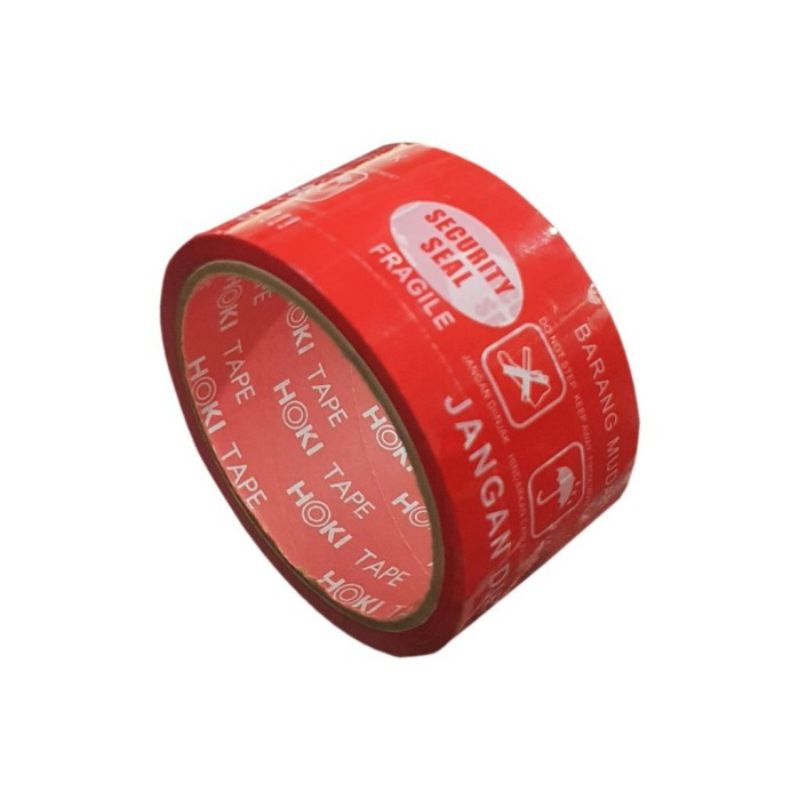 

Lakban FRAGILE Merah Jangan Dibanting 2 inchi × 50 yard 45 micron Merek Hoki Tape (Lakban Fragile Packing Merah Premium Murah Daya Rekat Sangat Kuat Security Seal)