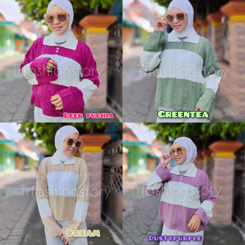 Camila Cable Blouse Rajut Stripe Kepang