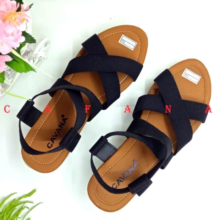 Sandal Wedges Wanita Karet Silang SDW217