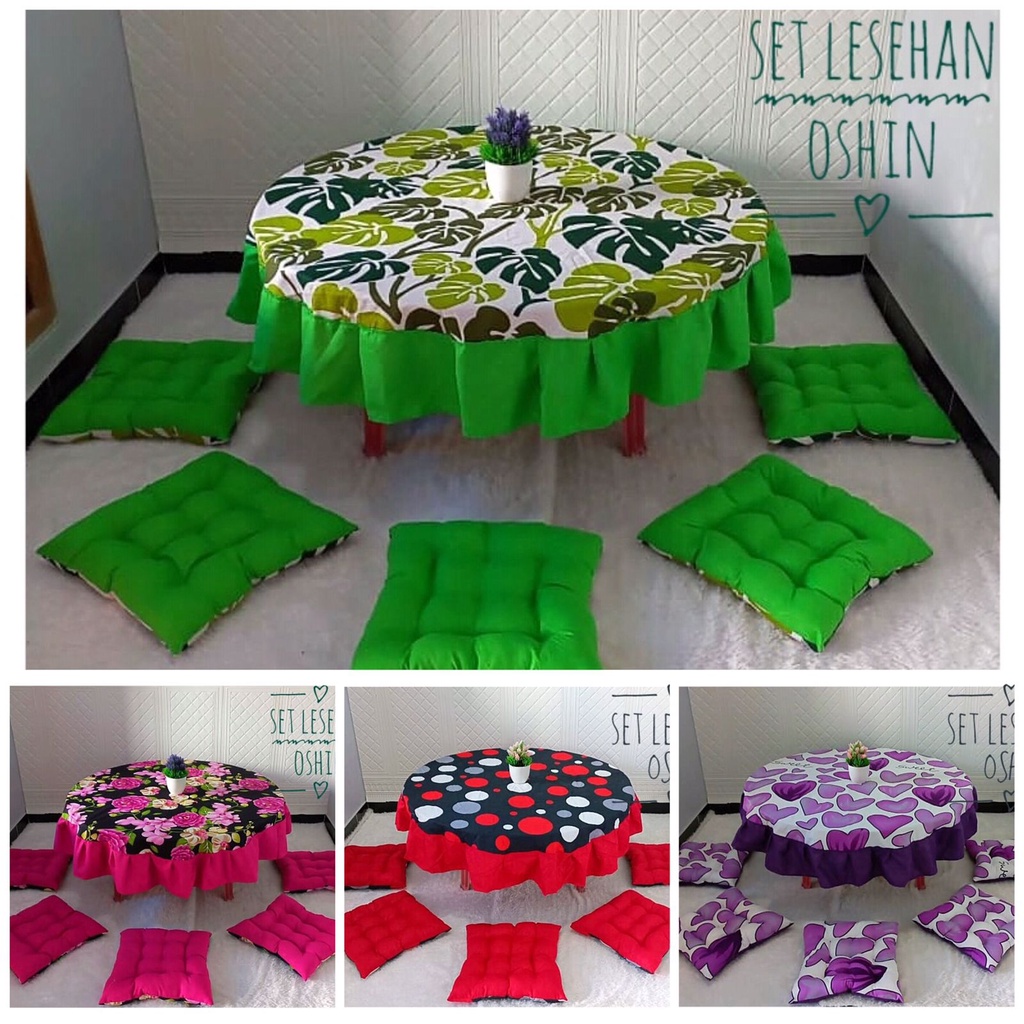 Set Lesehan Oshine | Taplak Meja Bulat | Bantal Set Meja Osin