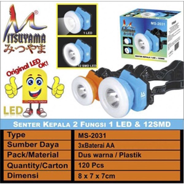 COD Senter kepala 2 fungsi 1 led &amp; 12 smd mitsuyama MS-2031