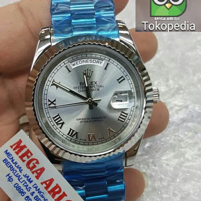 JAM TANGAN COWOK ROLEX DAY-DATE SILVER SUPER PREMIUM AAA