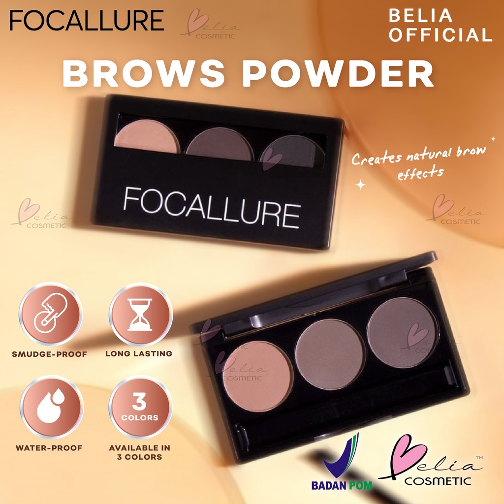 ❤ BELIA ❤ FOCALLURE Brow Powder FA04 | Eyebrow Kit | 3 Colors Eyebrow Powder Palette with Brush Mirror | BPOM