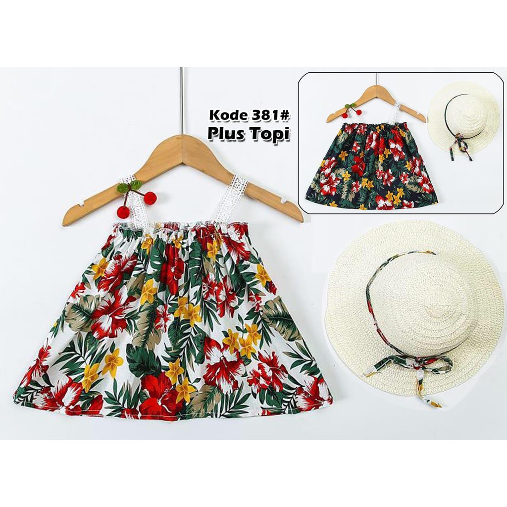 381# Dress anak// FashIon anak//fashion dress// dress anak plus topi// Fashon dress Anaka katun