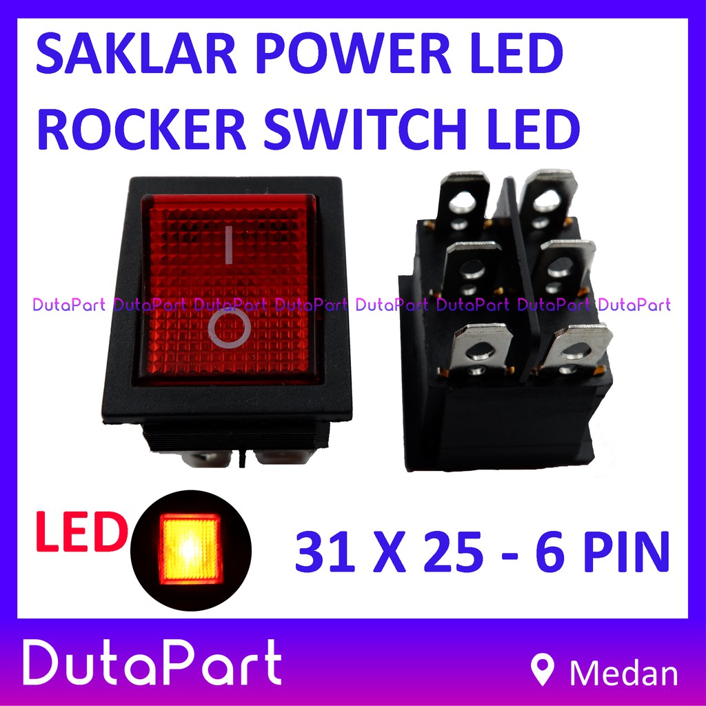 Saklar Power Rocker Switch LAMPU ON OFF 35mm x 21mm 6 PIN Kaki 16A250VAC