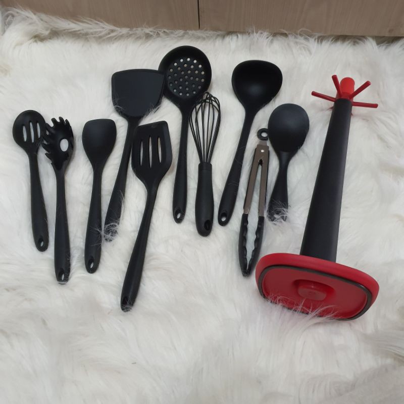 silicone cooking utensil spatula set with standing hanger / alat masak silikon