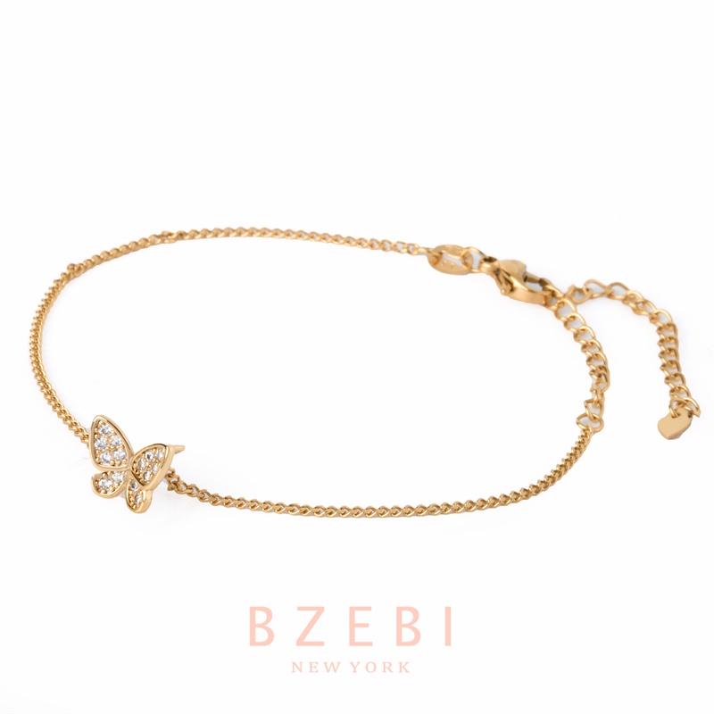 Bzebi Gelang Tangan Rantai Lapis Emas Aksen Batu Zircon Butterfly Adjustable Untuk Wanita 196b