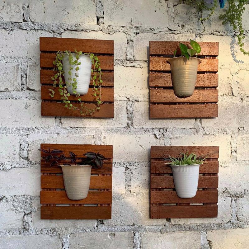 Hiasan Dinding Tempel kayu + Potbunga